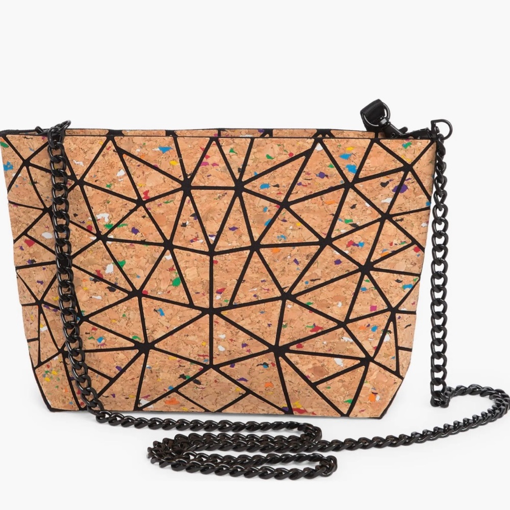 Patrizia Luca Cork Clutch with Black Geometric Design. Slanted triangle NWT - Picture 9 of 11